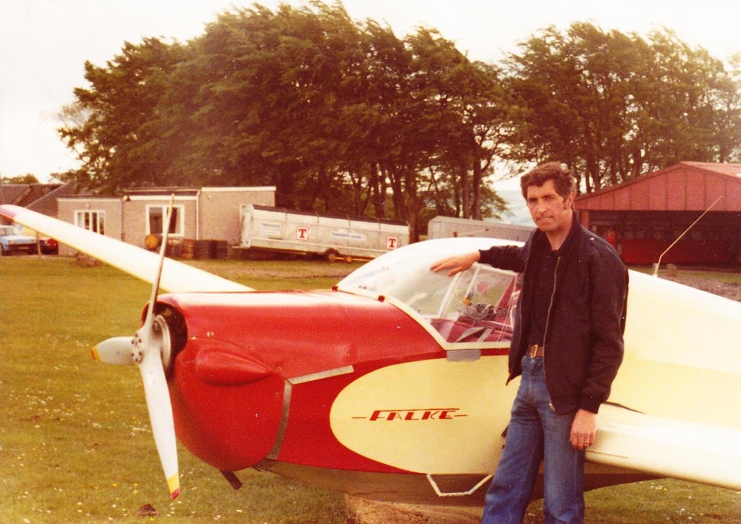 Jeff Henderson after his first solo in the Falke motorglider, 1980